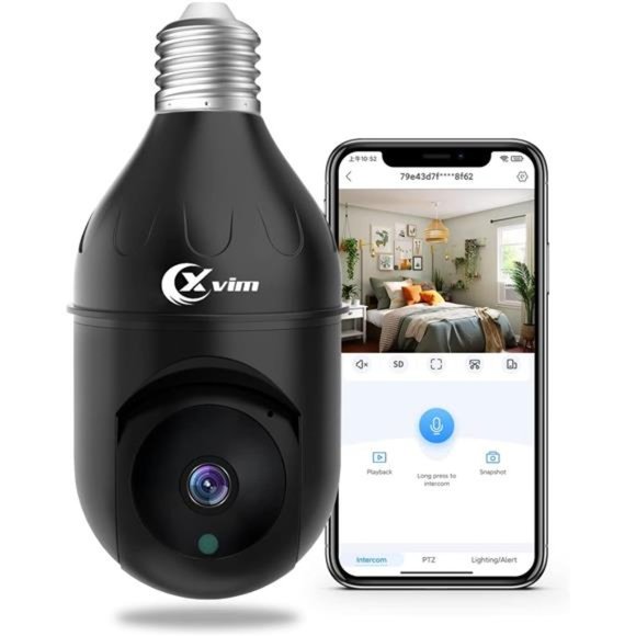 XVIM 3MP WiFi Light Bulb Security Camera, Wireless Home